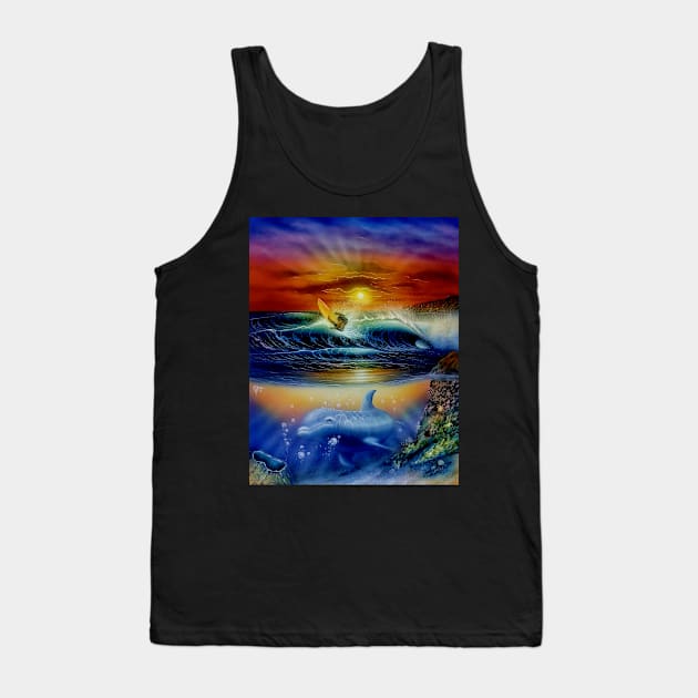 Surfer and dolphin Tank Top by Coreoceanart